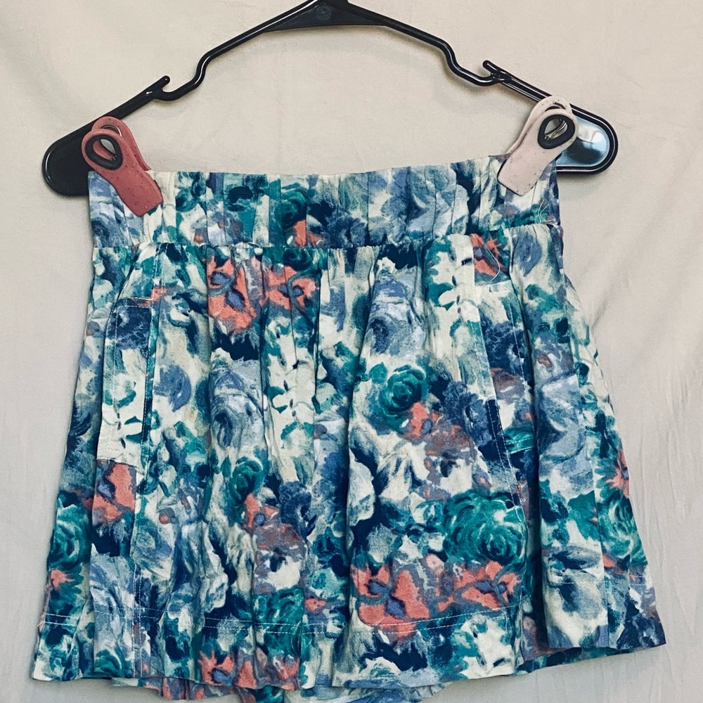 Blue and Green Pleated Skater Mini Skirt
